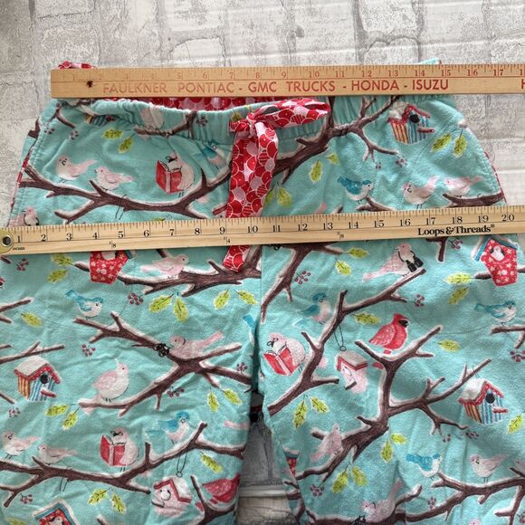 Nick & Nora Christmas Cardinal Birdhouse Flannel Pajama Set Blue Holiday Sz M - Picture 9 of 12
